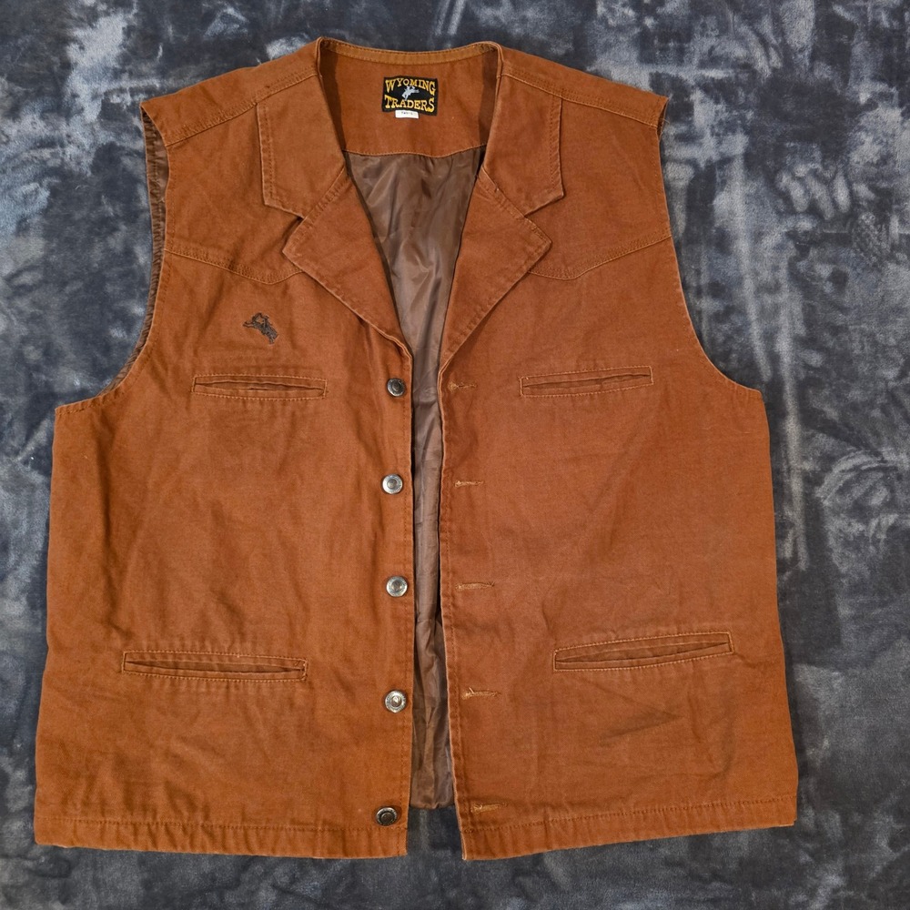 Wyoming Traders Mens Canvas Western Vest Brown Cotton Cowboy Large Tall L-T